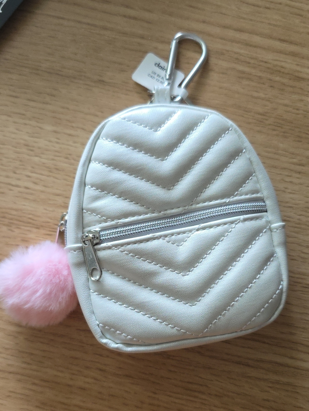 CLAIRE'S Cream Quilted Mini Crossbody Pouch with Pink Pom
